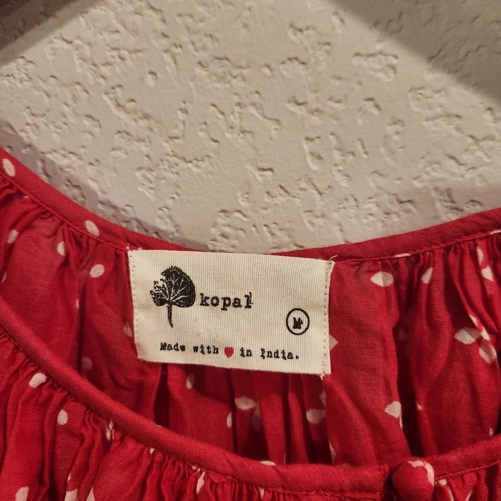 🅢🅐🅛🅔 Anthropologie Kopal Red Top Luma Peasant Blouse Medium - Picture 5 of 7